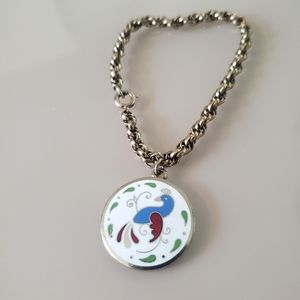 Pennsylvania Dutch Bird vintage enamel and goldtone metal bracelet charm